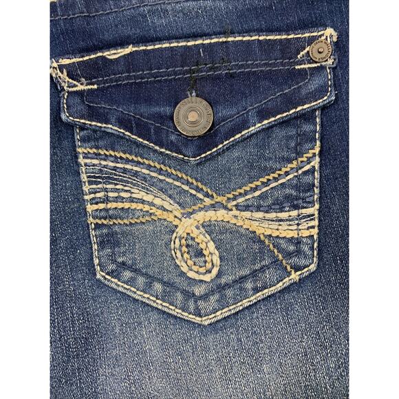 Wallflower Denim Shorts Junior 5 Blue Jean 2.5" Inseam Roll Up Flap Back Pockets - Picture 9 of 9